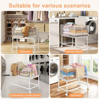 Large Rolling Laundry Basket Cart,Wire Laundry Hamper Cart with Handle and Wheels,White High Laundry Hamper for Laundry Room,Bedroom and Bathroom-120L White (29.5"L*19.7"W*27.95"H inch) - style: Large Oblong-White