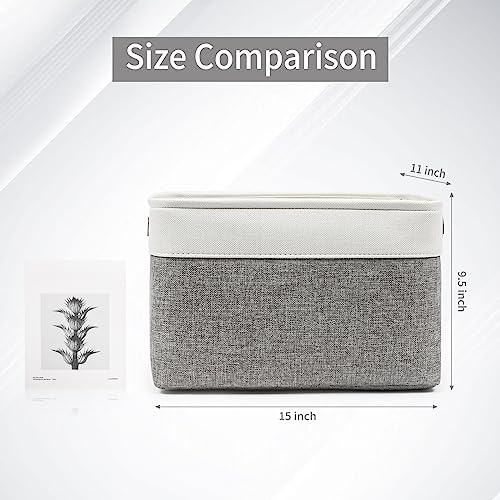 Bagnizer Storage Bins Large Fabric Storage Baskets for Shelves 3 Pack, Decorative Linen Closet Baskets with Handles for Organizing, Shelf, Clothes, Home, Office, 15x11x9.5Inches (Grey&White) - color: Gray / Off-White, size: Large -15"x11"x9.5"