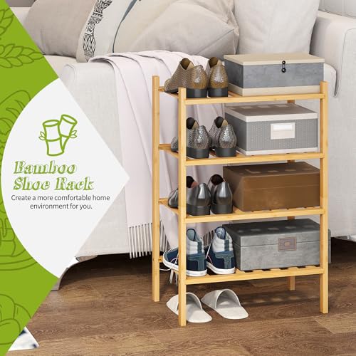 BMOSU 4-Tier Bamboo Small Shoe Rack Premium Stackable Shoe Shelf Storage Organizer for Hallway Closet Living Room Entryway Organizer (Natural Bamboo) - color: Natural Bamboo, size: Small-4-Tier（17*11*25.2inches）