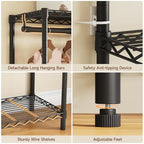 ONBRILL F5 Extra Large Industrial Pipe Clothing Rack, Freestanding Portable Closet Organizer System with Shelves & Hanging Rods, 88.6'' Wide Heavt Duty Clothes Rack, Max Load 1300lbs, Black - color: Black