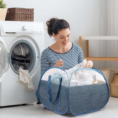 Collapsible Laundry Baskets, Tear Proof Pop Up Laundry Hamper with Large Capacity, Sturdy Foldable Laundry Basket, Easy to Carry Laundry Hamper for Home, Laundry Room, Bedroom, Dorm, Travel Blue - style: Square Blue