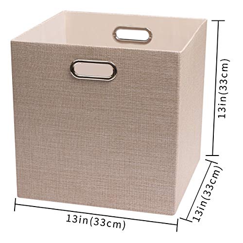 Posprica Storage Cube Basket Bins,13×13 Foldable Storage Boxes for Closet Organizer Shelf Cabinet Bookcase,Thick Fabric Drawer,Set of 4, Beige - color: Beige, size: 13×13×13/4pcs