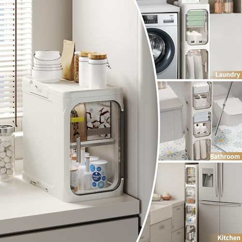 3-Tier Tall Narrow Storage Cabinet, Slim Bathroom Storage Cabinet with Adjustable Shelves and Wheels, Narrow Organizer for Small Space, Bathroom, Kitchen, Laundry, White - color: White, size: 3-Tier