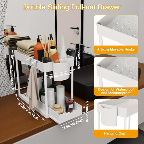 2 Pack Under Sink Organizers and Storage, 2-Tier Sliding Cabinet Organizer Drawer for Bathroom and Kitchen – Multi-Purpose Cabinet Organizer with Easy Pull-Out Design (White) - color: White., size: 2 Pack