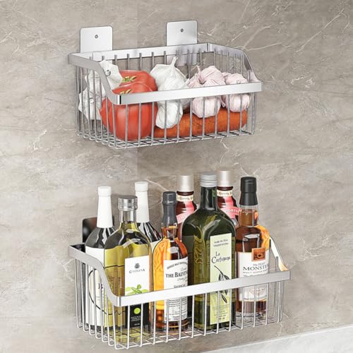 Metal Wire Hanging Basket, SUS304 Stainless Steel, 4-Pack Hanging Wall Organizer Basket, Wall Mounted Shelves, Organizing Baskets for Home Kitchen, Bathroom, Pantry Utility - size: 9.8Inch 4PCS