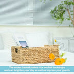 VATIMA Hyacinth Large Wicker Basket 15.5x10.8x6.2" - Rectangular, Wooden Handles, Shelf Organizer - color: Water Hyacinth, size: Large (15.5"L x 10.8"W x 6.2"H)