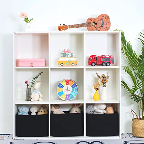 MINTWOOD Design 3-Pack Storage Baskets for Shelves, Playroom and Classroom, Book Basket, Decorative Storage Cube Bins, Woven Closet Organizers, Pantry and Shoe Organizer, Full Black - color: Full Black