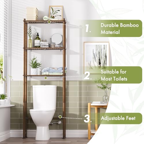 AmazerBath Bamboo Over The Toilet Storage Shelf, Over Toilet Bathroom Organizer Rack, 3-Tier Bathroom Shelves Over Toilet, Space Saver, Walnut Brown - style: Walnut Brown-3-tier
