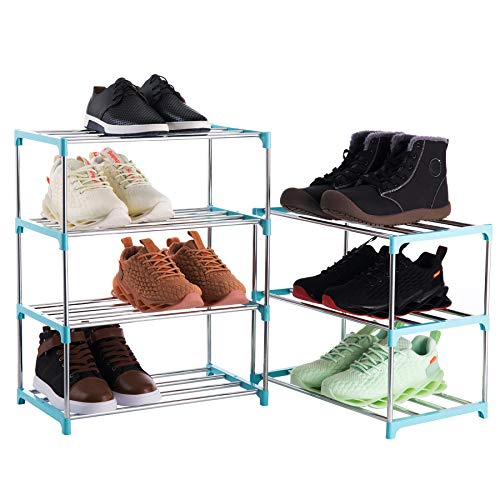 3-Tier Stackable Small Shoe Rack, Lightweight Shoe Shelf Storage Organizer for Entryway, Hallway and Closet(Blue) - color: Blue, size: 3-Tier