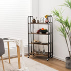 Giantex Foldable Storage Shelves with Wheels, No Assembly 4-Tier Rolling Cart, 2 of The Wheels Have Locks, Microwave Utility Cart Baker Rack, Portable Storage Rack w/Metal Frame, for Kitchen, RV - size: 52'' Tall