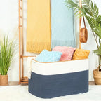 MINTWOOD Design 112L Extra Large Blanket Basket Holder Living Room, 25"x17"x16" Rectangle Rope Woven Storage Basket with Handles for Laundry, Towels, Shoes, Dog Toy Organizer Bin Box, Prussian Blue - color: Prussian Blue