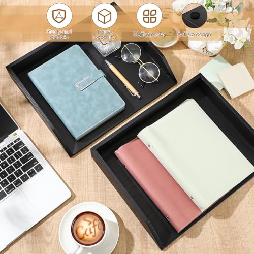 Beeveer 2 Pcs Wooden Letter Tray Wood Letter-Size Desk Organizer Heavy Duty 2 Tier Stackable Support Paper Tray Desktop Drawer File Folder Magazine Office Accessories Back to School(Black) - color: Black