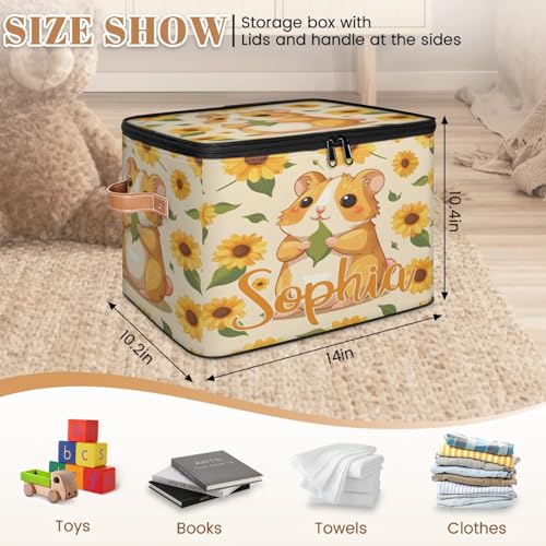 Custom Storage Basket with Name, Personalized Storage Bins with Zipper Lid, Foldable Fabric Storage Box Large capacity with Handle Sunflower Hamster - color: Option 23