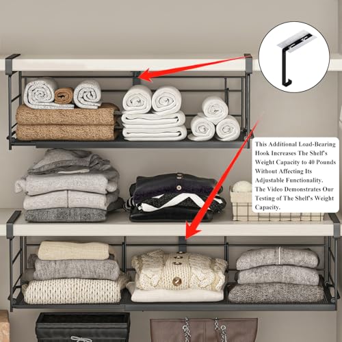 Expandable Under Cabinet Shelf, Extendable Under Shelf Storage with Removable Wire-Like Back for Pantry Cabinet, Laundry Room, Shoe Rack. (Black, 1 Pack, Interior: 5" H x 10" D) - color: Black-5"h X 10"d-0.94" Thick Clip, size: 1 Pack