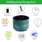 Round Leather Art Supply Organizer,Remote Control Holder,360 Degree Spinning,Multi-Functional Pencil Holder,4 Compartments Desktop Stationary Organizer(1-Rich Flower Green) - color: 1-Rich Flower Green1