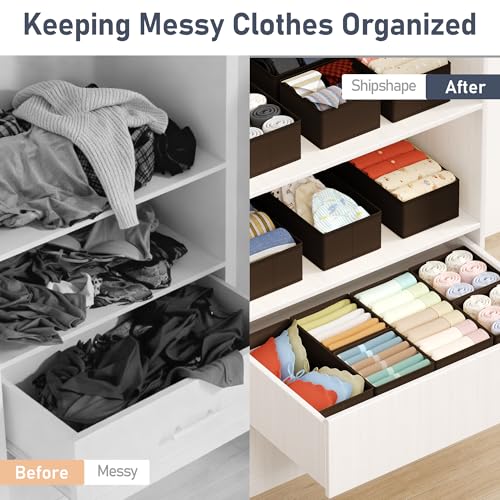 DIMJ Drawer Organizer Clothes Storage - 16 Pack Baby Dresser Organizer for Nursery, Foldable Drawer Dividers for Bedroom Closet Organization, Fabric Storage Bins for Socks, Underwears, Bras - color: Brown