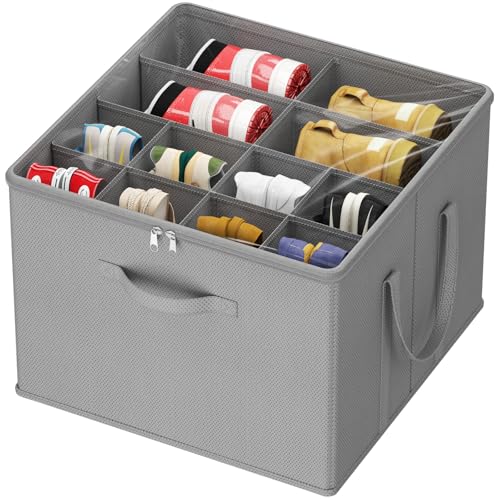Lifewit Shoe Storage Organizer for Closet, Fabric Large Shoe Box Storage Containers with Clear Cover, Foldable Bins for Boots Heels Sneakers Fits 12-16 Pairs, 1 Pack Light Gray - color: Light Gray