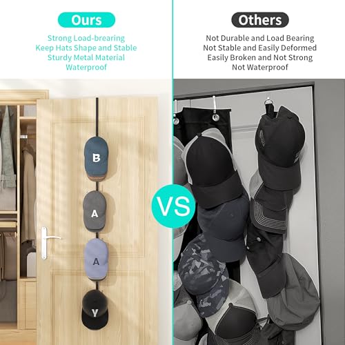 HapiRm Over Door Hat Rack - Hat Organizer with 4 Hooks Design, Hanging Baseball Cap Organizer Storage Holds Up to 20 Caps for Door, Bedroom, Closet (Black) - color: Black, size: 1 Pack