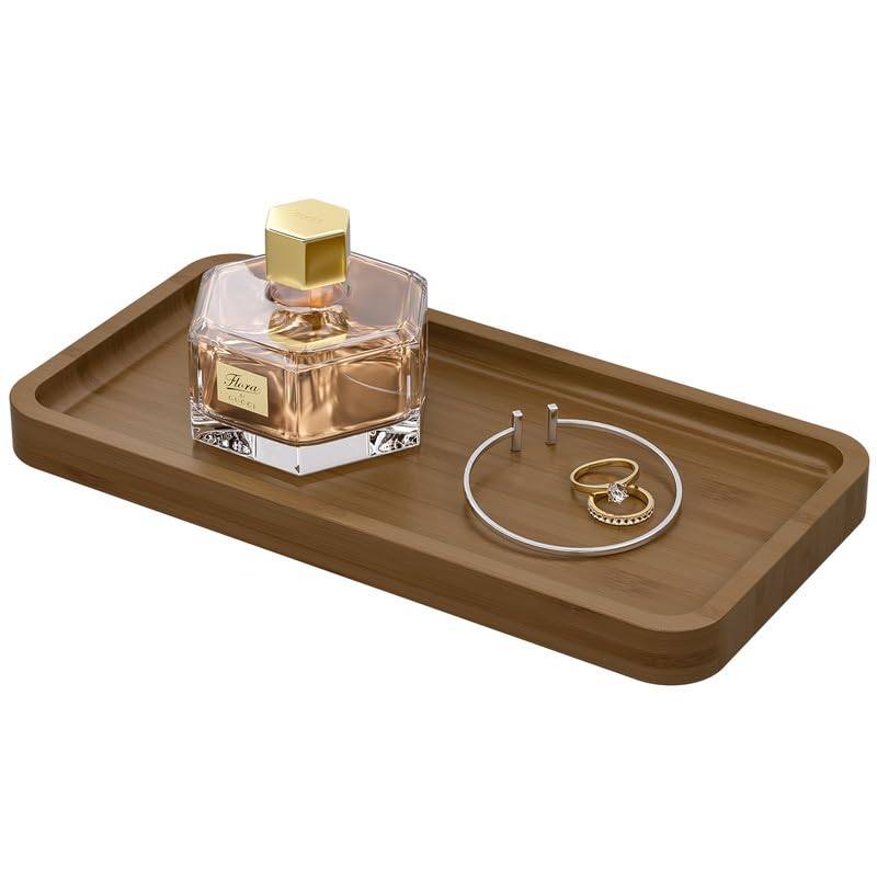 Weenson Small Bathroom Vanity Tray for Countertop Makeup Perfume Jewelry Decor Candle Keys, Bamboo Kitchen Tray for Soap Dispenser Spice, Small Toilet Tray for Sink 7.9" L x 4" W x 0.79" H Brown - color: Brown, size: 7.9" x 4" x 0.8"
