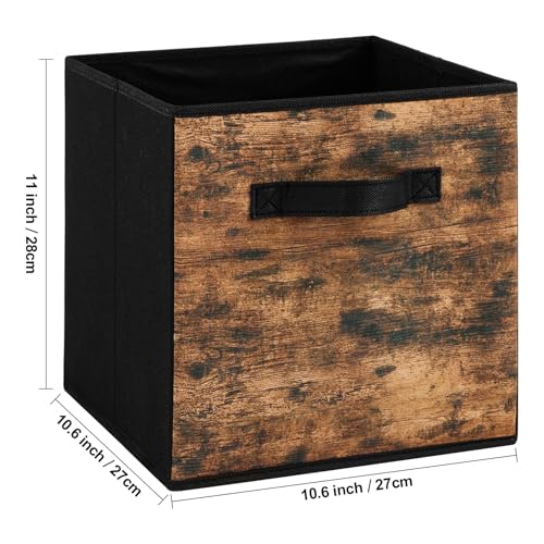 Stero Fabric Storage Cubes, 6 Pack Foldable Storage Bins with Handle, 11 Inch Box for Shelves, Closet, Organizer, Rustic Brown and Black - color: Light Brown and Black, size: 11"-6 Pack