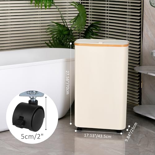 Laundry Basket with Wheels, 75L Beige Clothes Hamper for Laundry, Laundry Hamper with Lid and Inner Bag, for Laundry Room, Bedroom, Dormitory Storage,Beige - color: Beige, size: 75L with Wheels