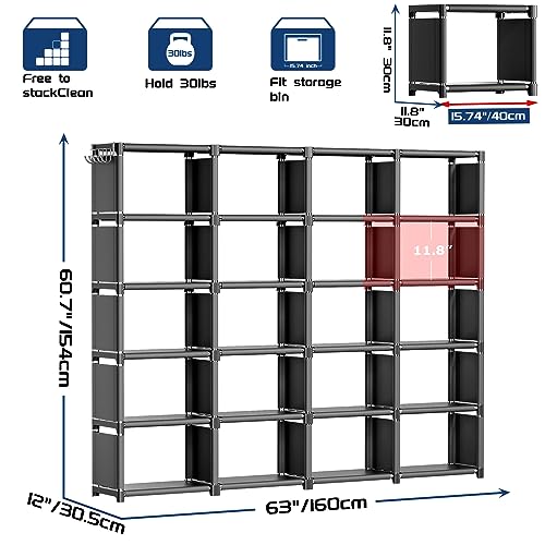 Mavivegue Book Shelf, 20 Cube Storage Organizer, DIY Bookcase, Metal Cube Bookshelf,Tall Book case for Bedroom, Living Room,Office,Closet Storage Organizer, Black Cubicle Storage Rack - color: Black, size: 20-Grid