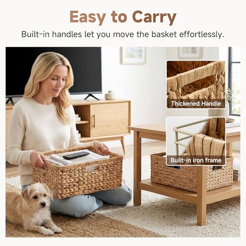StorageWorks Extra Large Wicker Baskets for Organizing, Water Hyacinth Storage Basket with Built-in Handles, 1 Pack - color: Natural (Water Hyacinth), size: 16 ½"L x 13"W x 7 ½"H