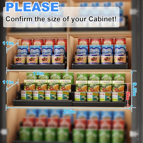Expandable Bamboo Can Rack Organizer, 3-Tier Adjustable Pantry Storage, Can Holder for Kitchen & Pantry, Canned Food Soda Organizer, Holds Up to 24 Cans, Black (Patent Pending) - color: Black