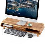 TINAMO Acacia Wood Monitor Stand with Drawer - Wooden Monitor Riser for Desk - Computer Monitor Stand for Desk - Multi-Purpose Desktop Storage Stand for Computer; Laptop; Printer; TV - 24.4 " x 8" x 5" (Patented)
