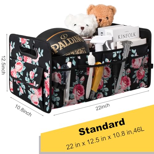 JiatuA Car Trunk Organizers and Storage Collapsible Multi Compartment Container Box, Adjustable Car Accessories for SUV Sedan Truck, Standard Size, Black Floral - color: Black Floral, size: Standard
