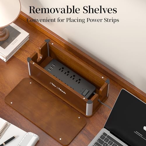 Delamu Wooden Cable Management Box, Retro-Inspired Look Desk Cord Organizer Box for Home Office, Large Cord Hider Box Hides Cords and Power Strips, Floor Cord Covers, 14.3" x 6.0" x 5.5", Dark Brown - color: Dark Brown