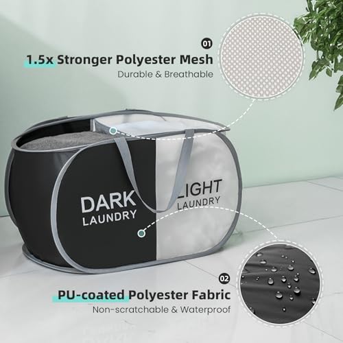 Collapsible Laundry Basket Durable Pop Up Hamper with 2 Compartments for Sort and Storage, Portable Dirty Clothes Hamper for Dorm, Laundry Room or Travel (Black + Begie) - color: Black + Begie, size: 1 Pack