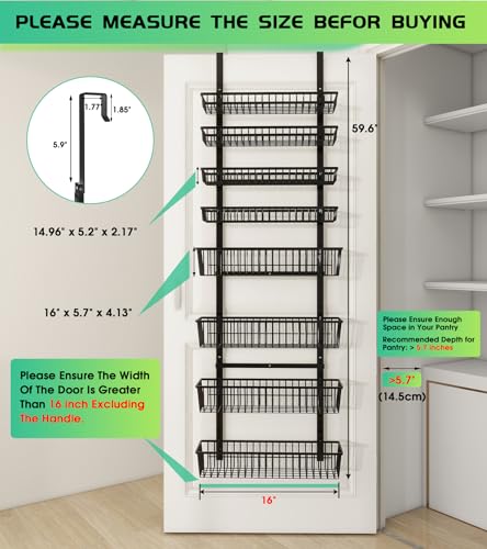 Mefirt Over The Door Pantry Organizer, Pantry Organization and Storage, 8-Tier Deep Baskets Hanging Heavy-Duty Metal, Wall Spice Rack Seasoning Shelves for Home & Kitchen, Laundry Room Bathroom, Black - color: Black, size: 8-Tier (16"W)