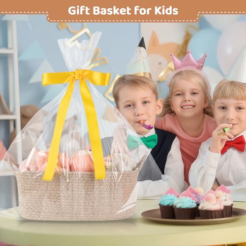 OIASKET Large Empty Gift Baskets for Baby Shower, 16.5" L x 12.6" W x 7" H Cute Woven Storage Basket with Gift Bags and Ribbons, Small Rope Toy Basket with Handles, Cat Dog Pet Toy Organizer - Brown - color: Brown, size: Large: 16.5"L x 12.6"W x 7"H