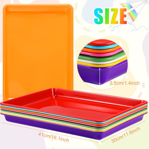 Maitys 15 Pcs Flat Plastic Trays 16.1 x 11.8'' Sensory Storage Paper Tray Stackable Classroom Bins for Office Home Organizer Crafts Supplies (Vivid Color) - color: Vivid Color