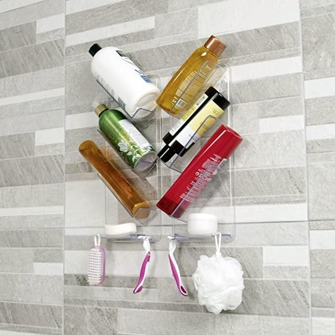 ShowerGem Easy Clean Shower Caddy, 2 Pack Durable Rustproof Bath Organizer, No Suction Cups, No Screws, Wall Mounted Adjustable Shower Rack, Acrylic Shelves As Seen On Instagram