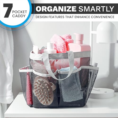Handy Laundry Mesh Shower Caddy – 7 Pocket Portable Organizer Tote for College Dorm, Gym, Travel & Bathroom – Quick Dry, Collapsible, Lightweight Bag with Reinforced Handles (Black) - color: Portable Black