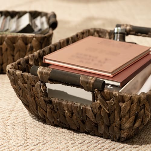 StorageWorks Wicker Baskets for Organizing, Woven Basket with Wooden Handles, Wicker Storage Baskets for Shelf, Brown, 2-Pack - color: Dark Brown(Water Hyacinth), size: Medium