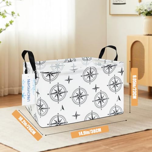 LANGYASHAN Rectangular Storage Bin Collapse Canvas Fabric Cartoon Storage Basket with Handles for Organizing Home Kitchen Boys and Girls Toys Office Closet Shelf Baskets (Rec Black Compass) - color: Rec Black Compass