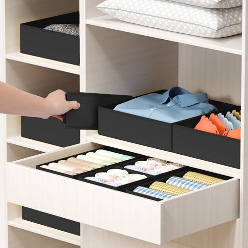 DIMJ Drawer Organizer Clothes - 18 Pack Closet Drawer Organizer Bins for Baby Clothes Storage, Fabric Dresser Organizer for Nursery Bedroom, Foldable Small Drawer Dividers for Underwear Socks - color: Black, size: 18 Pack
