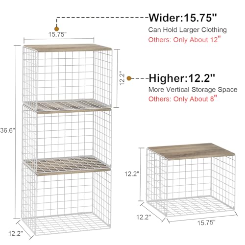 Closet Organizers And Storage Shelf, 3Pack Stackable Closet Storage Bin Basket For Clothes Sweaters With Top Board, Widened Opening, Heightened Height, Large Capacity Sturdy Clothing Storage Organizer - color: White, size: 3 Pack
