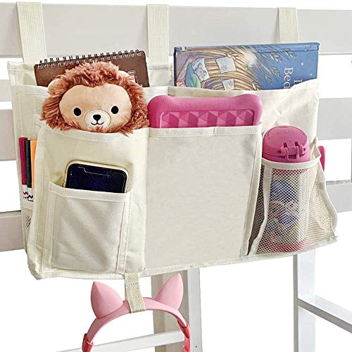 Bunk Bed Organizer - Bedside Storage Caddy with Pocket, Hanging Organizer for Dorm Room, Hospital Bed Rail and More (Cream) - color: White