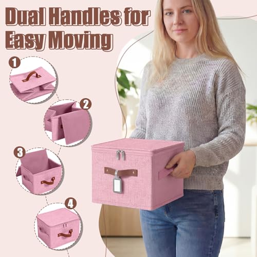 6 Pack Fabric Closet Storage Bins with Zipper Lids and Label, 10×8×7In Large Size Foldable Cotton Linen Storage Cubes Boxes with PU Leather Handles Holders for Bedroom, Nursery, Pink - color: Pink, size: 10×8×7in