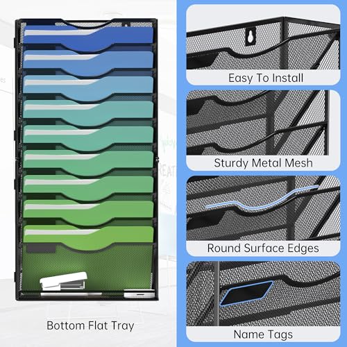 Kuntine.B Wall File Organizer Office Hanging Magazine Holder Wall File Organizer for Office Home (Black, 11 Tier) - color: Black, size: 11 Tier & No Hangers