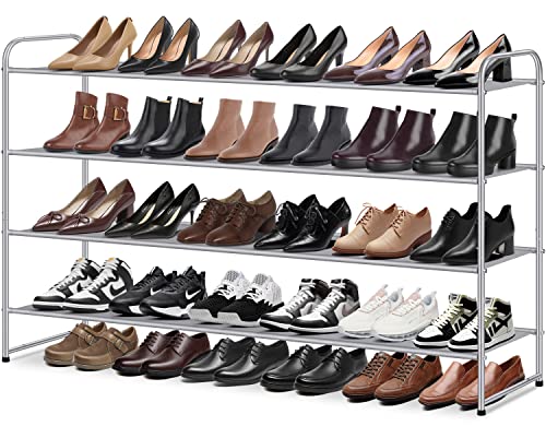 MISSLO 4 Tier Long Shoe Organizer for Closet Shoe Rack for Bedroom Closet Floor Shoe Shelf for Entryway Storage Stackable Wide Shoe Shelf Stores 30 Pairs of Men Sneakers, Grey - color: Grey, size: 4 Tier