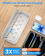 Surge Protector Power Strip with Cable Management Box,Cord Organizer Box with 10 Outlets and 3 USB Ports,Individual Switches,6 ft Flat Plug Extension Cord,Under-Desk and Desk Wire Storage Hider,White