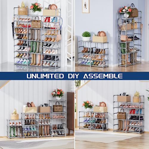Mavivegue 9 Tiers Tall Shoe Organizer - Vertical Shoe Shelf for 50-55 Pairs, Stackable Racks for Entryway, Closet, Garage - Grey - color: Grey, size: 3 Row 9 Tier