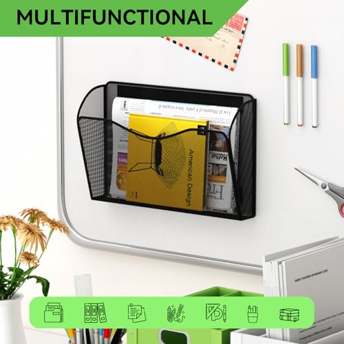 Magnetic File Holder - Heavy Duty Wall File Organizer for Refrigerator & Whiteboard - Strong Magnet Mail Holder & Magazine Rack, No Drilling Document Storage Basket for Office Cabinet - color: Black, size: 3 Pack Magnetic