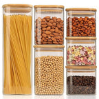 ComSaf Food Storage Containers with Airtight Lids Set of 6, Clear Glass Canister Food Jar with Sealing Lid Kitchen Pantry Storage Container for Spaghetti Pasta Sugar Flour Oat Cereal Beans, Square - size: 0.6Qt*3/0.8Qt*1/1.2Qt*1/2.2Qt*1