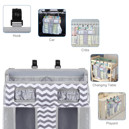 Accmor Changing Table Diaper Organizer, Hanging Diaper Caddy Organizer Stacker for Cribs Changing Table Playard Wall Baby Essentials Storage, Stripe - style: Double Enlarged-Stripe